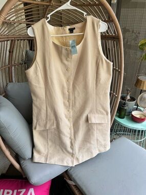 Ann Taylor NWT Cream Textured Button-Front Shift Dress | Sz 16P | Work Summer